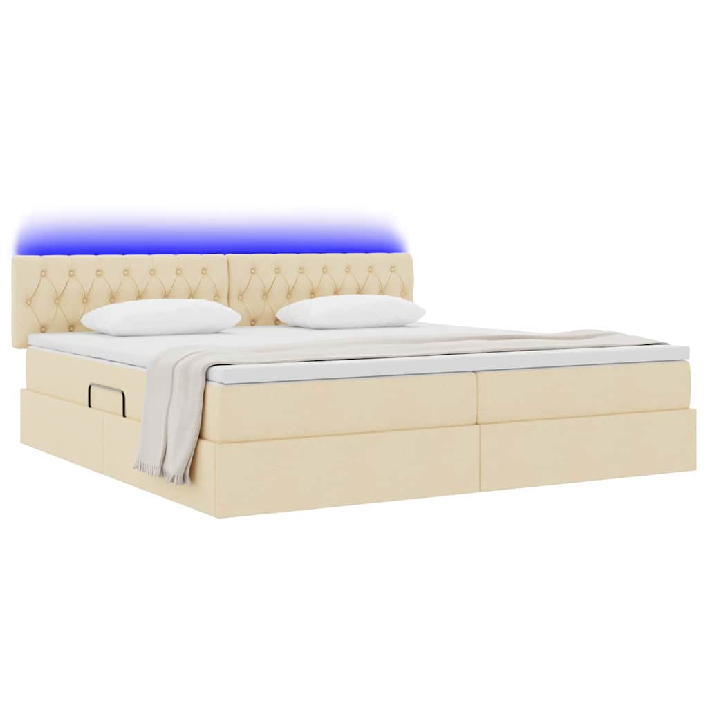 Seng med opbevaring og LED med madras Creme 200 x 200 cm Stof