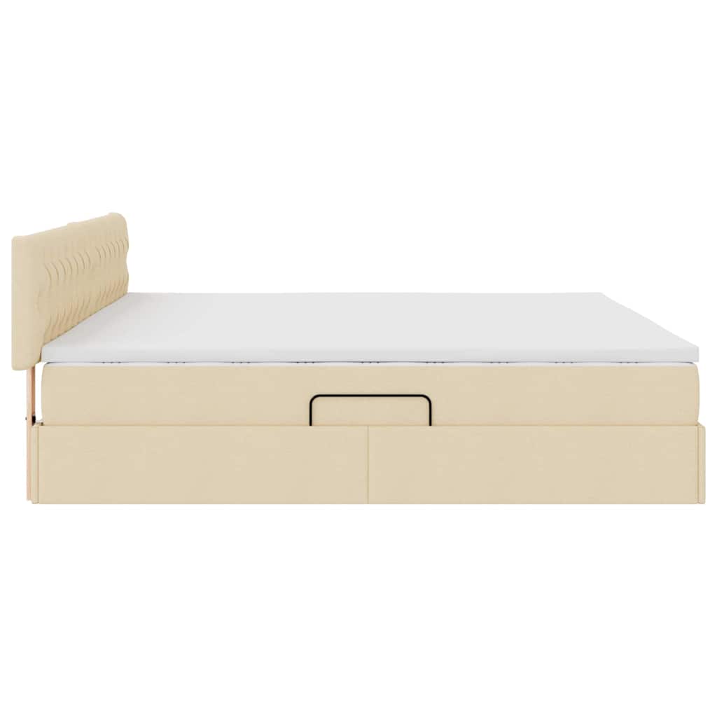 Seng med opbevaring og LED med madras Creme 200 x 200 cm Stof