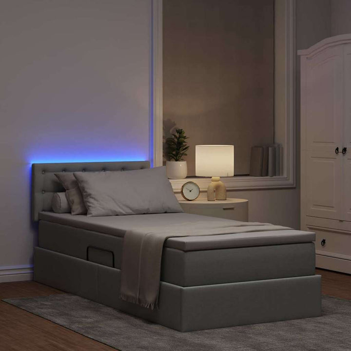 LED opbevarings seng med madras Lysegrå 90 x 190 cm Stof
