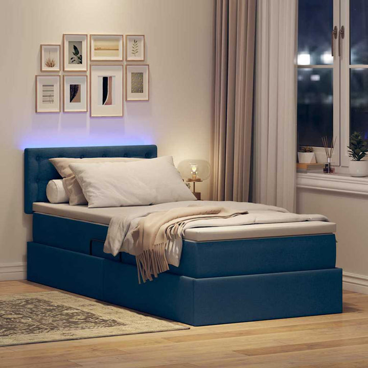 LED opbevarings seng med madras Blå 90 x 190 cm Stof