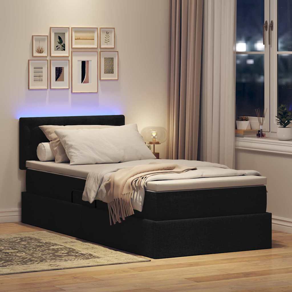 LED opbevarings seng med madras Sort 90 x 200 cm Stof