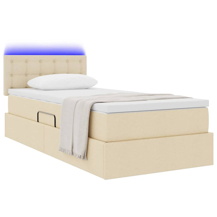 LED opbevarings seng med madras Creme 90 x 200 cm Stof
