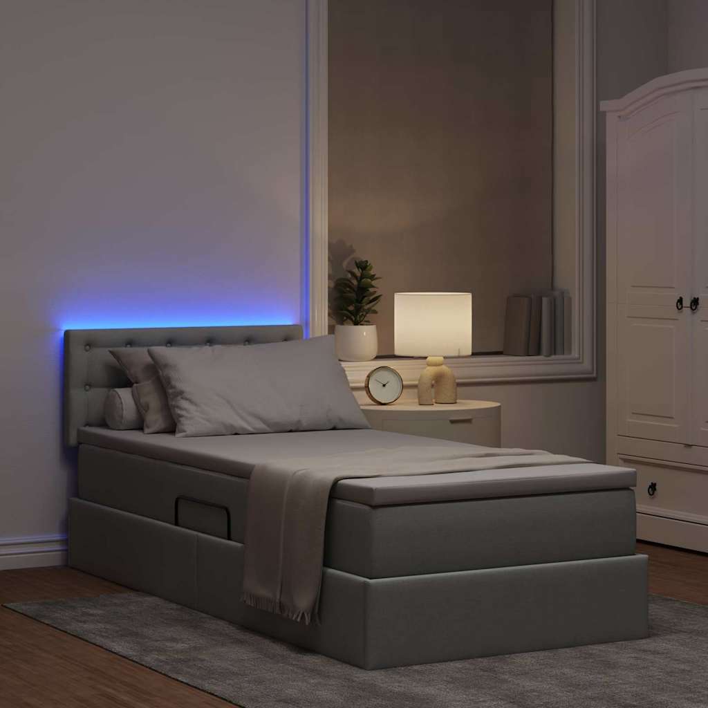 LED opbevarings seng med madras Lysegrå 100 x 200 cm Stof