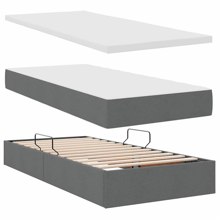 LED opbevarings seng med madras Mørkegrå 100 x 200 cm Stof