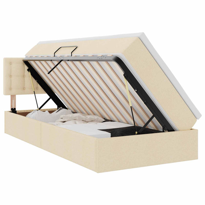 LED opbevarings seng med madras Creme 100 x 200 cm Stof