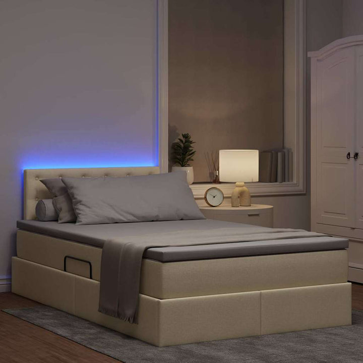 LED opbevarings seng med madras Cremefarvet 120 x 190 cm Stof