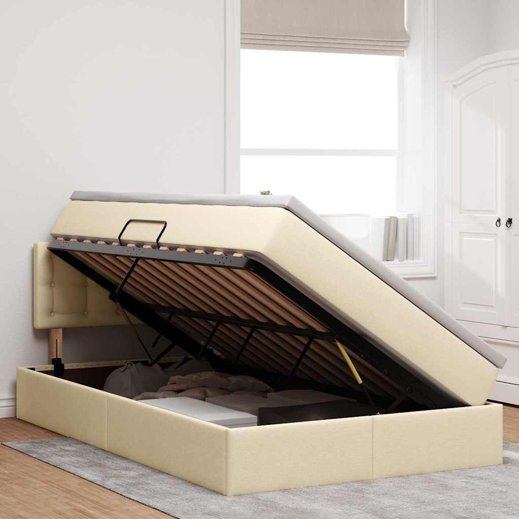 LED opbevarings seng med madras Cremefarvet 120 x 190 cm Stof