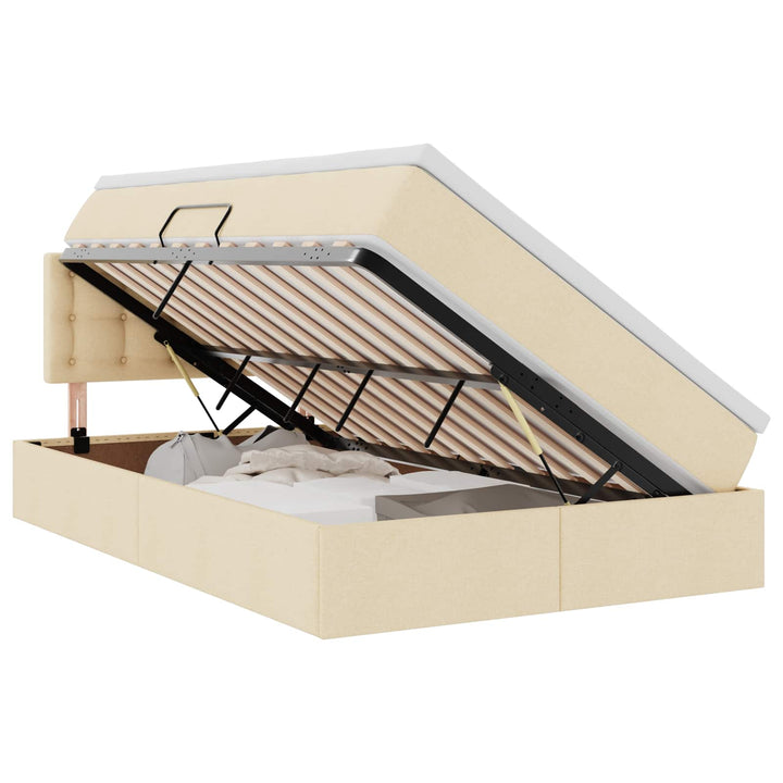 LED opbevarings seng med madras Cremefarvet 120 x 190 cm Stof