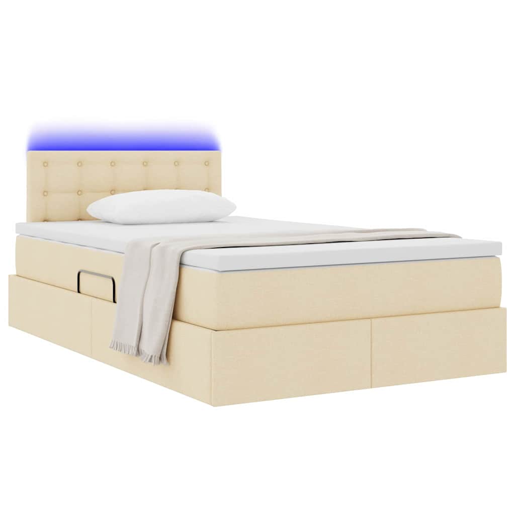 LED opbevarings seng med madras Cremefarvet 120 x 190 cm Stof