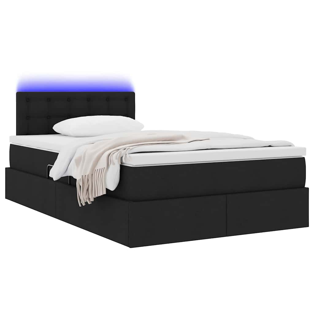 LED opbevarings seng med madras Sort 120 x 200 cm Stof