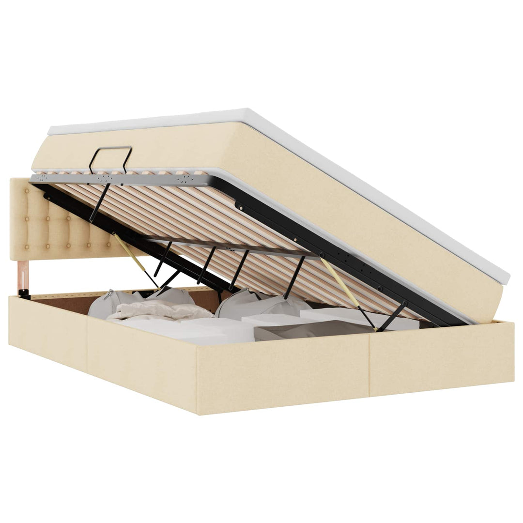 Seng med opbevaring og LED med madras Creme 140 x 190 cm Stof