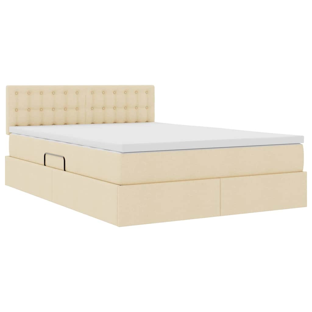 Seng med opbevaring og LED med madras Creme 140 x 190 cm Stof