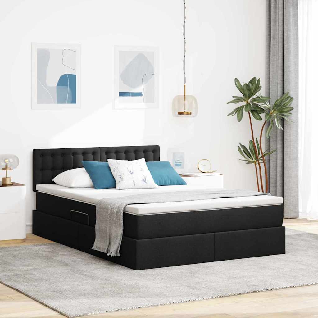 LED opbevarings seng med madras Sort 140 x 200 cm Stof