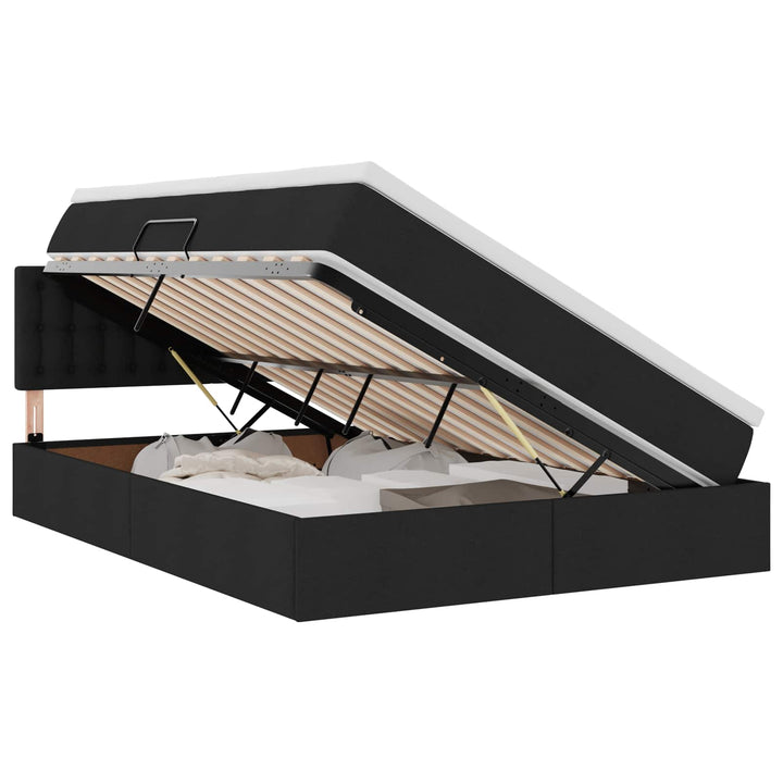 LED opbevarings seng med madras Sort 140 x 200 cm Stof