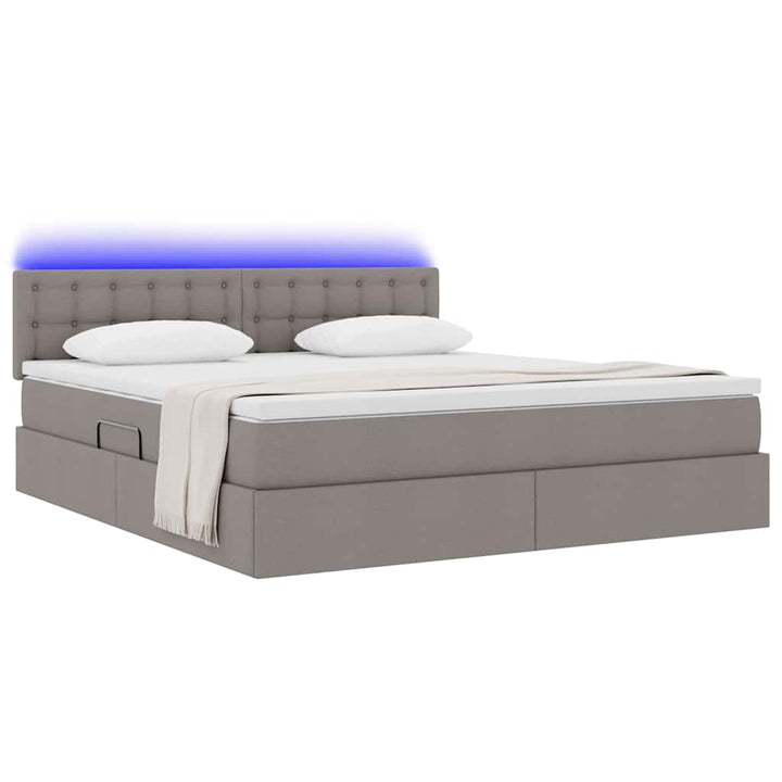 LED opbevarings seng med madras Gråbrun 180 x 200 cm Stof