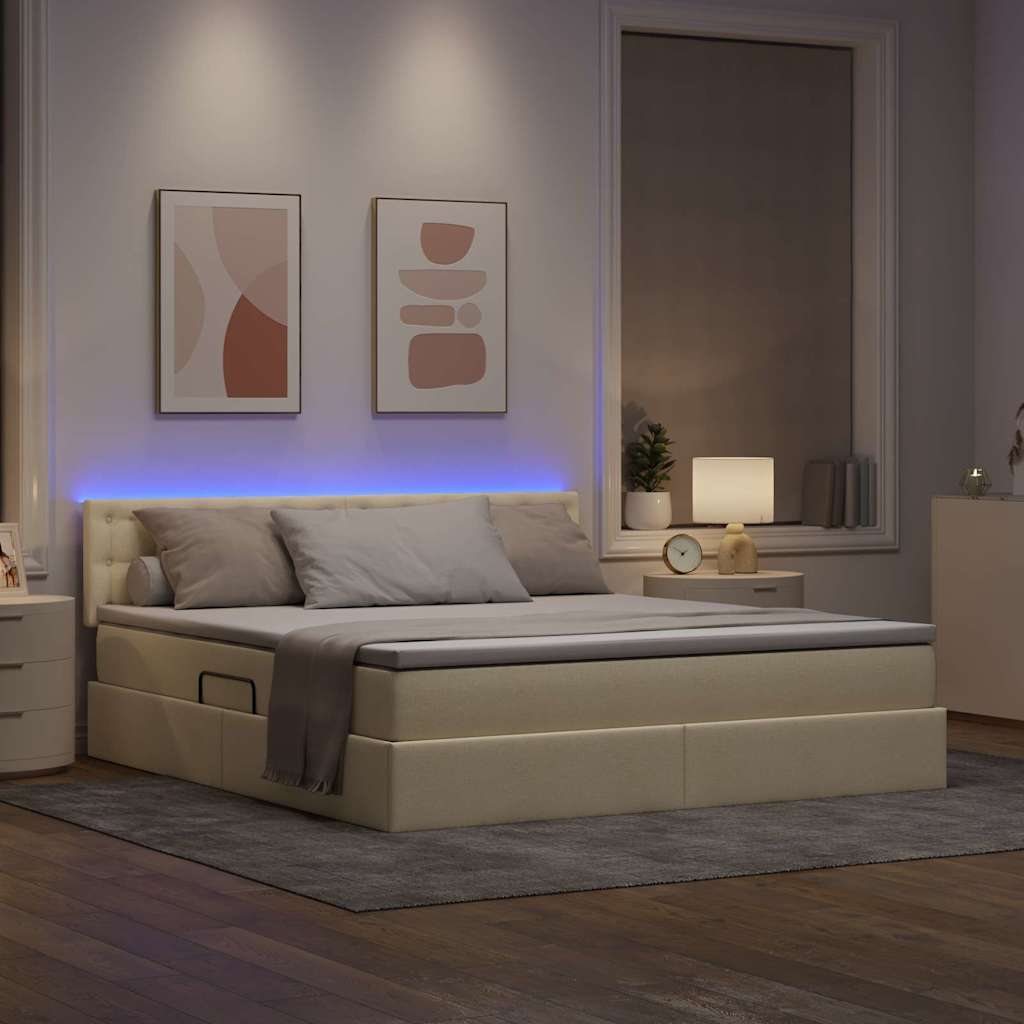 LED opbevarings seng med madras Creme 180 x 200 cm Stof