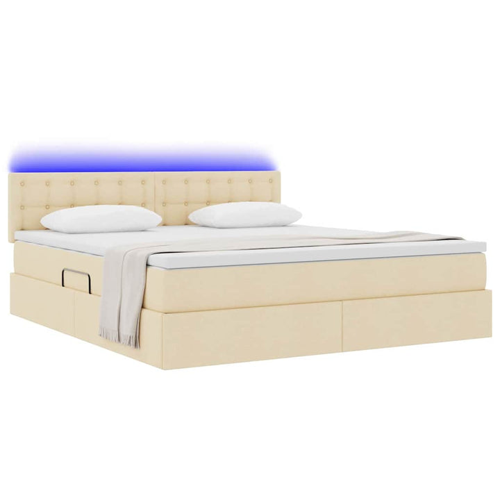 LED opbevarings seng med madras Creme 180 x 200 cm Stof