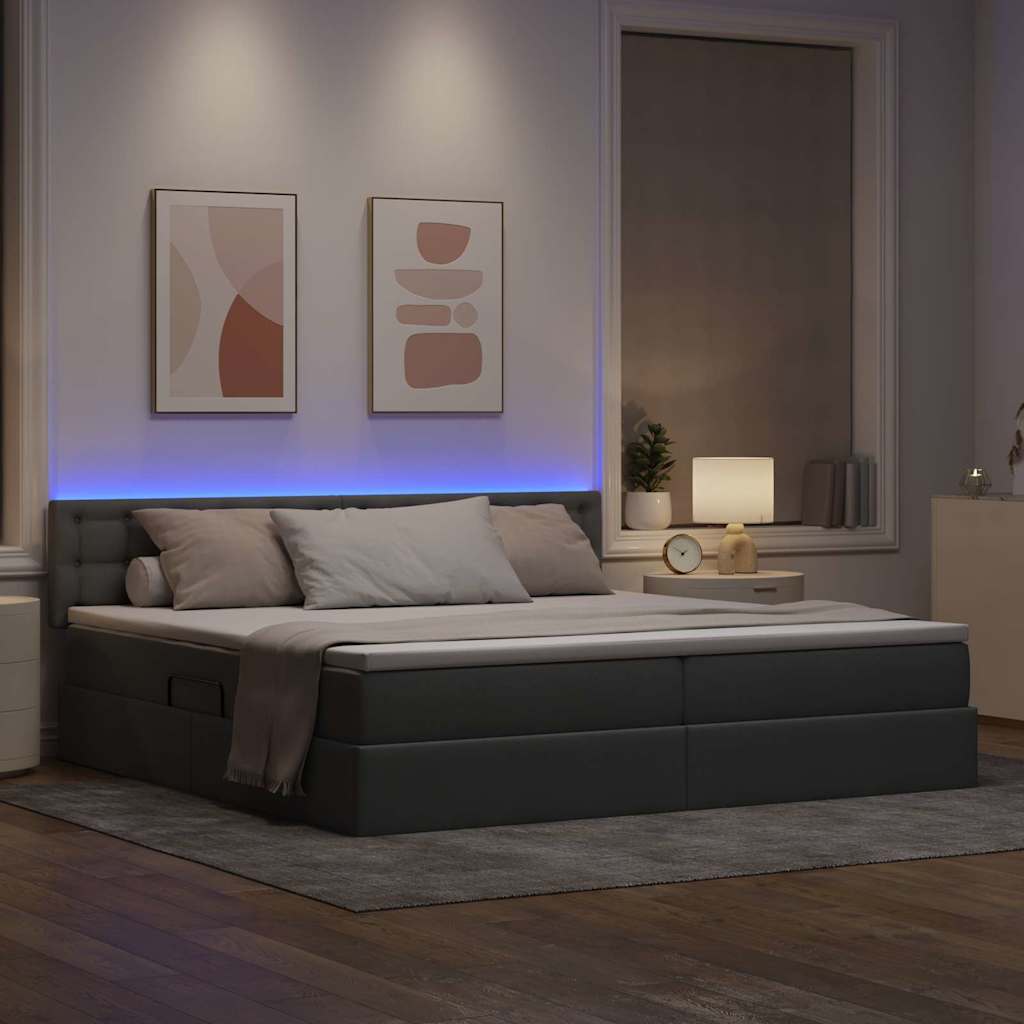 LED opbevarings seng med madras Lysegrå 200 x 200 cm Stof