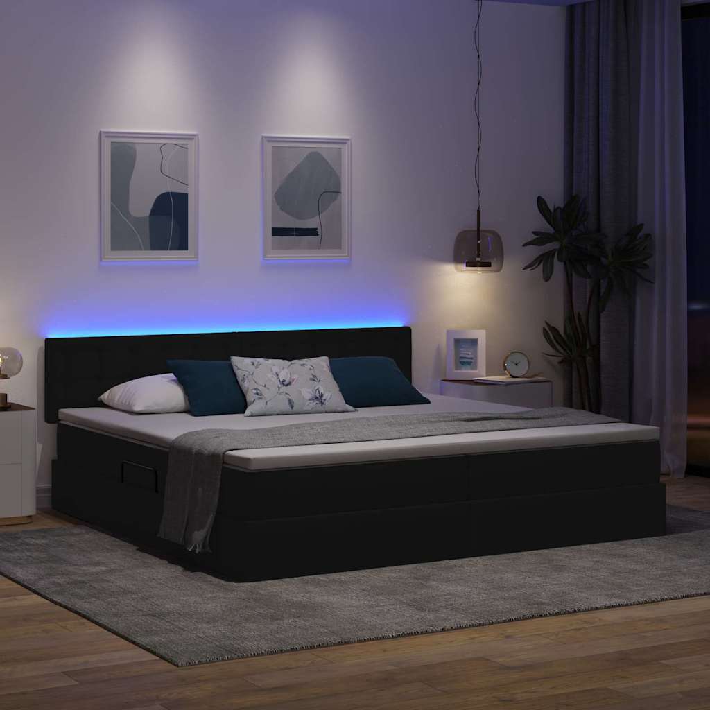 LED opbevarings seng med madras Sort 200 x 200 cm Stof