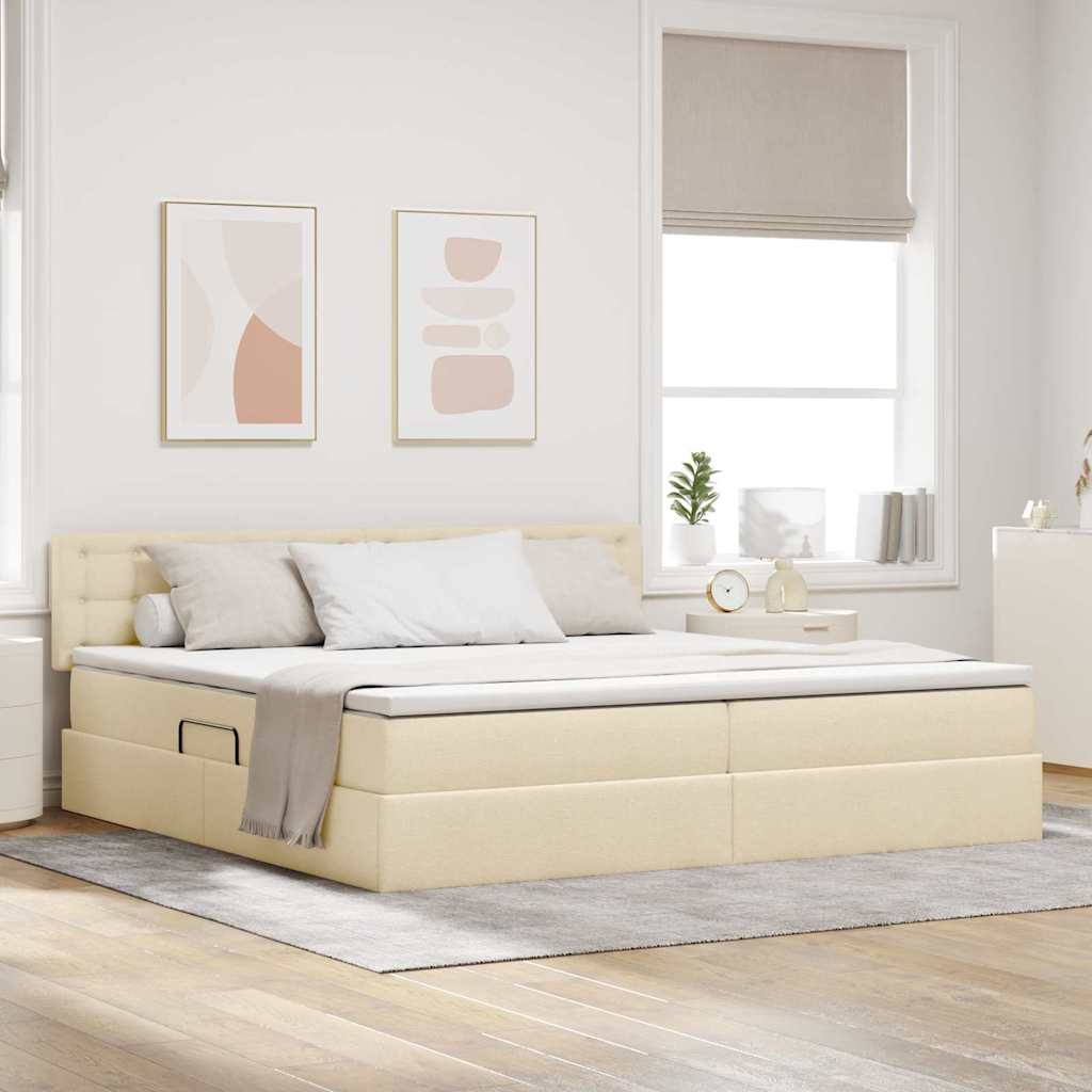 LED opbevarings seng med madras Creme 200 x 200 cm Stof