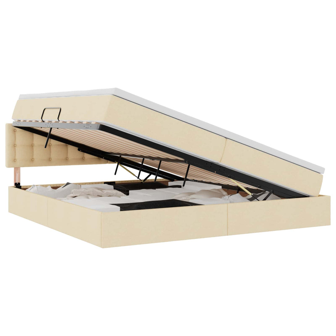 LED opbevarings seng med madras Creme 200 x 200 cm Stof