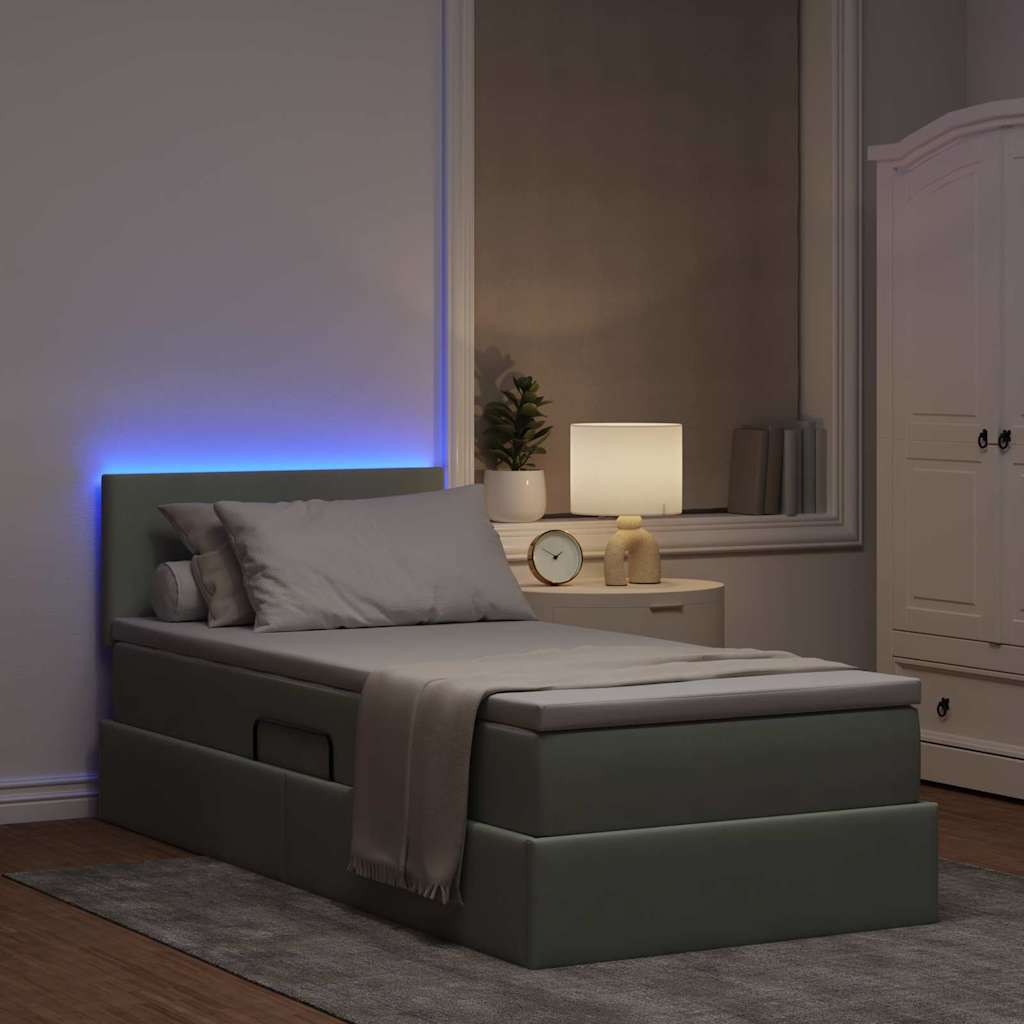 LED opbevarings seng med madras Lysegrå 90 x 190 cm Fløjl