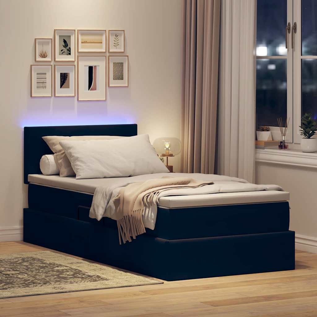 LED opbevarings seng med madras Sort 90 x 190 cm Fløjl