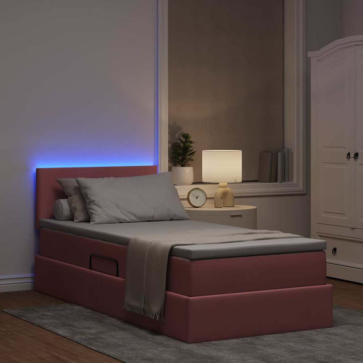 LED opbevarings seng med madras Lyserød 90 x 190 cm Fløjl