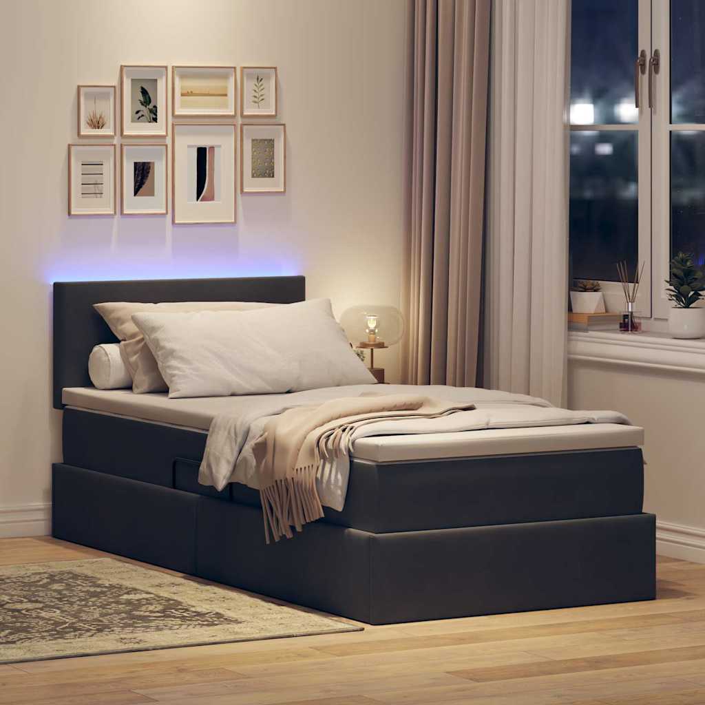 LED opbevarings seng med madras Mørkegrå 90 x 200 cm Fløjl