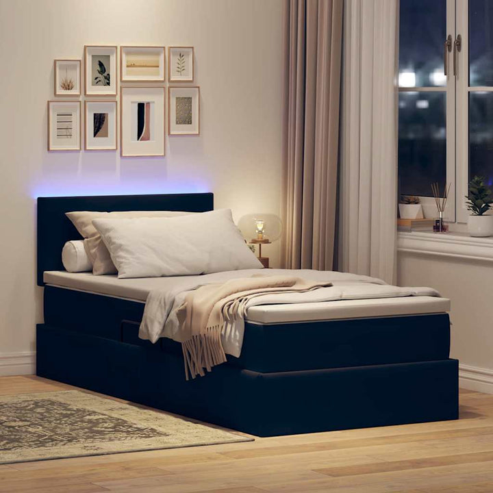 LED opbevarings seng med madras Sort 100 x 200 cm Fløjl