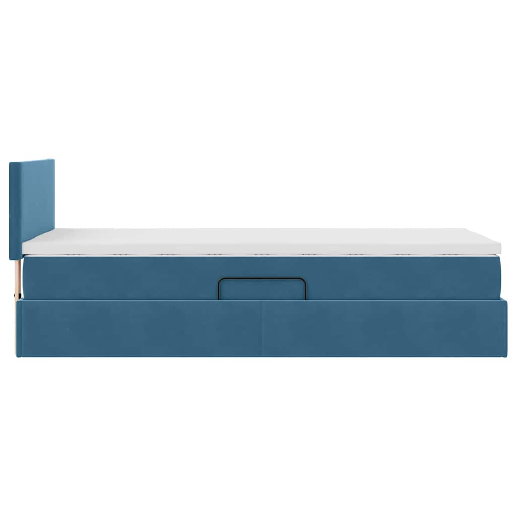 LED opbevarings seng med madras Mørk blå 100 x 200 cm Fløjl