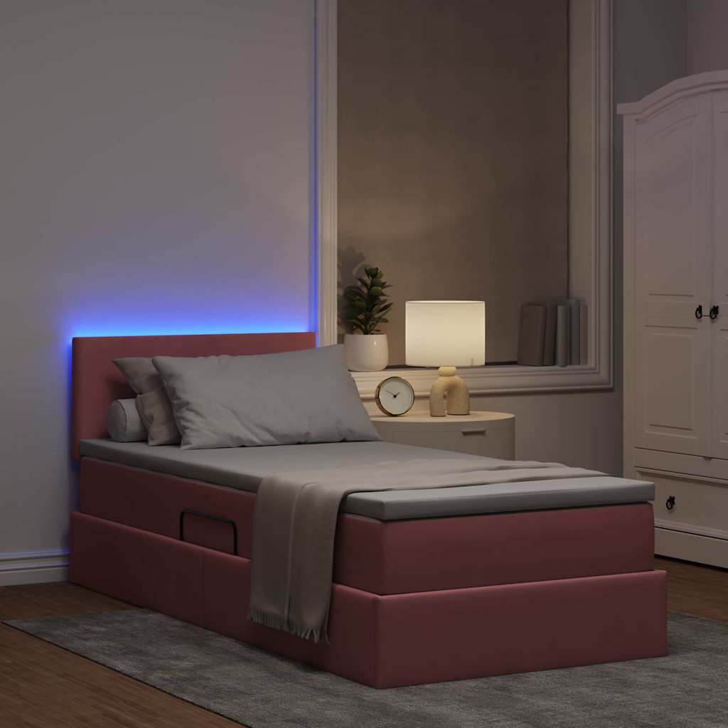 LED opbevarings seng med madras Lyserød 100 x 200 cm Fløjl