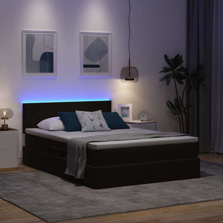 LED opbevarings seng med madras Sort 140 x 200 cm Fløjl
