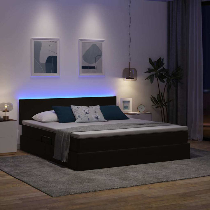 LED opbevarings seng med madras Sort 180 x 200 cm Fløjl