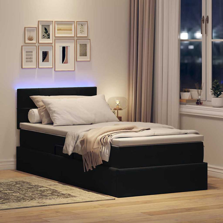 LED opbevarings seng med madras Sort 90 x 190 cm Fløjl