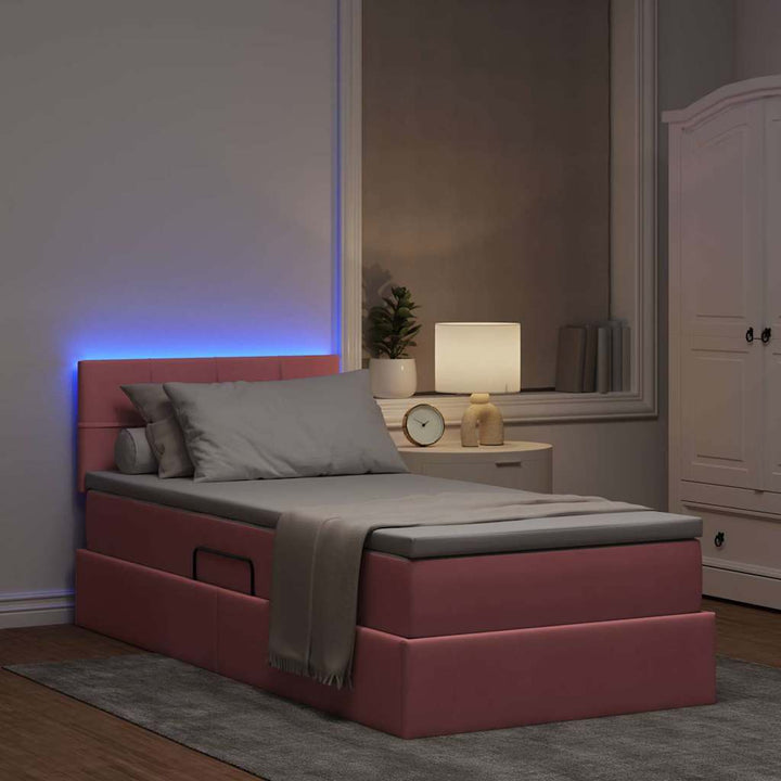LED opbevarings seng med madras Lyserød 90 x 190 cm Fløjl