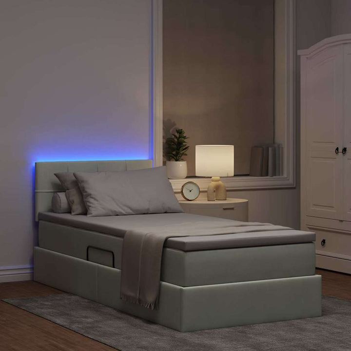 LED opbevarings seng med madras Lysegrå 100 x 200 cm Fløjl