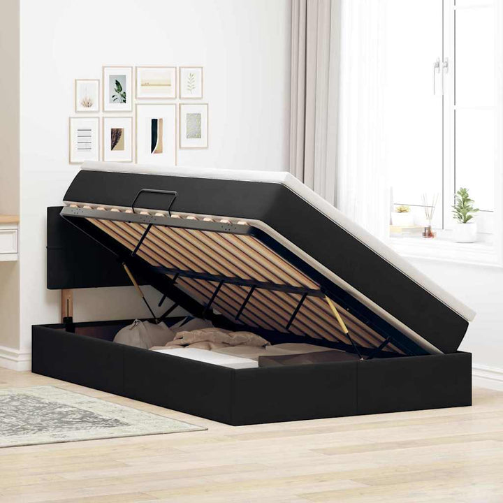 LED opbevarings seng med madras Sort 120 x 200 cm Fløjl