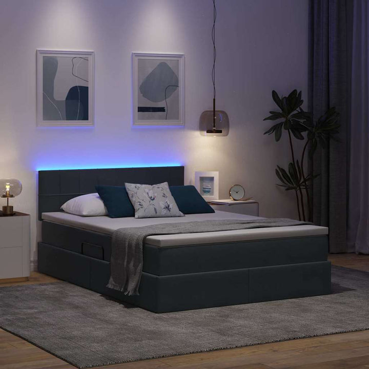 LED opbevarings seng med madras Mørkegrå 140 x 190 cm Fløjl