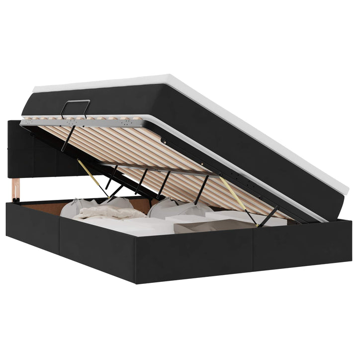 LED opbevarings seng med madras Sort 140 x 190 cm Fløjl