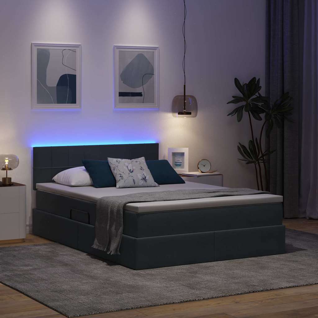LED opbevarings seng med madras Mørkegrå 140 x 200 cm Fløjl