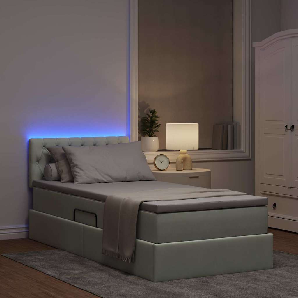 LED opbevarings seng med madras Lysegrå 100 x 200 cm Fløjl