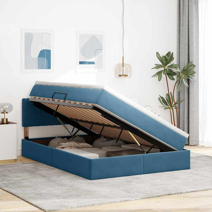 LED opbevarings seng med madras Mørk blå 140 x 190 cm Fløjl