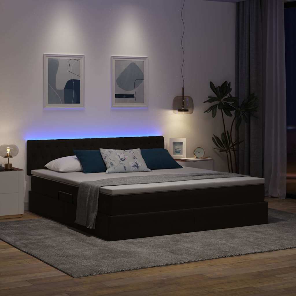 LED opbevarings seng med madras Sort 180 x 200 cm Fløjl