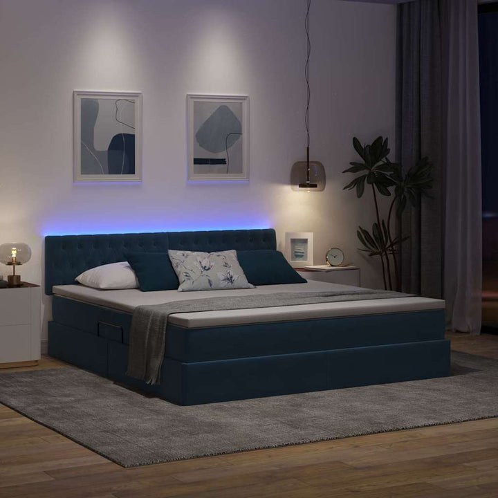 LED opbevarings seng med madras Mørk blå 180 x 200 cm Fløjl
