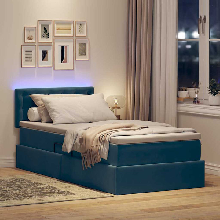 LED opbevarings seng med madras Mørk blå 90 x 190 cm Fløjl
