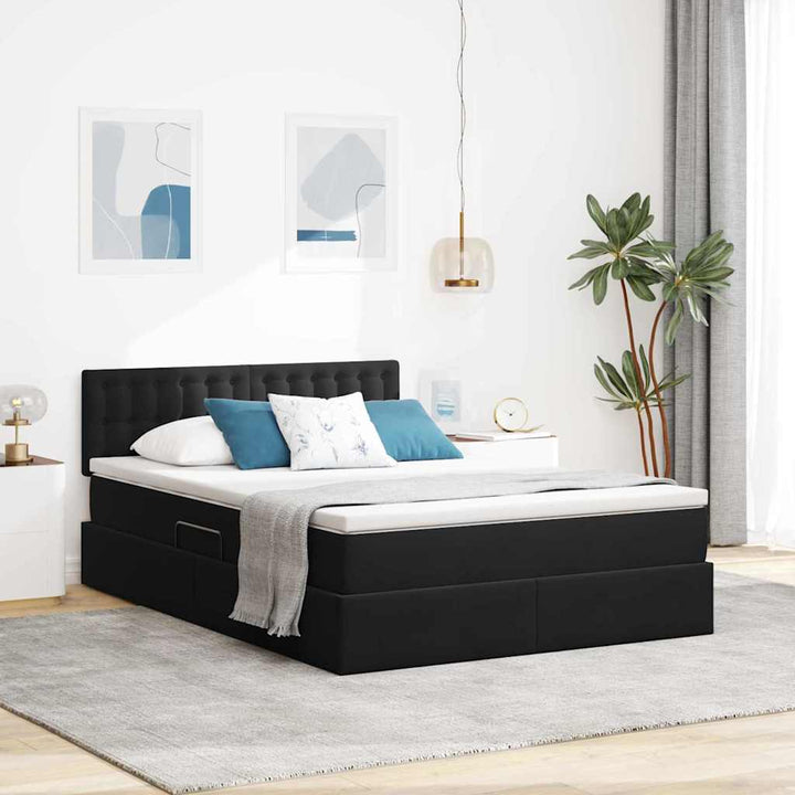 LED opbevarings seng med madras Sort 140 x 190 cm Fløjl