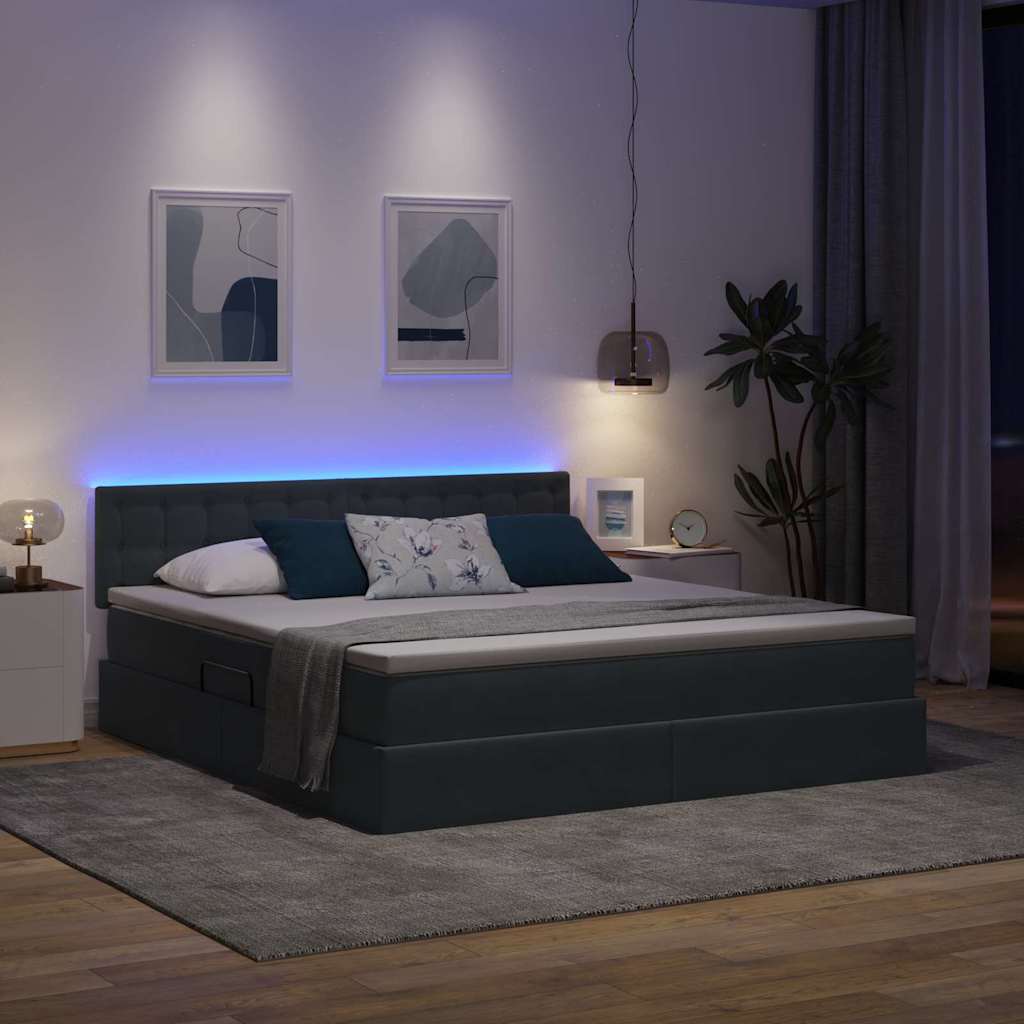 LED opbevarings seng med madras Mørkegrå 180 x 200 cm Fløjl