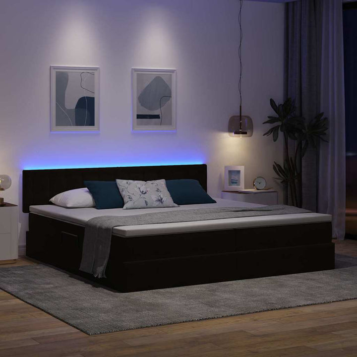 LED opbevarings seng med madras Sort 200 x 200 cm Fløjl