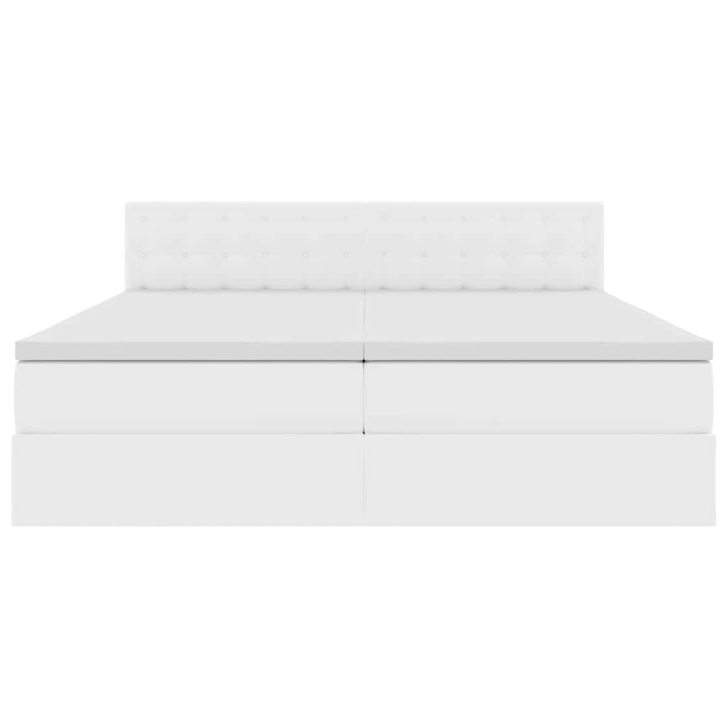Seng med opbevaring og LED Ren Hvid 200 x 200 cm Faux læder